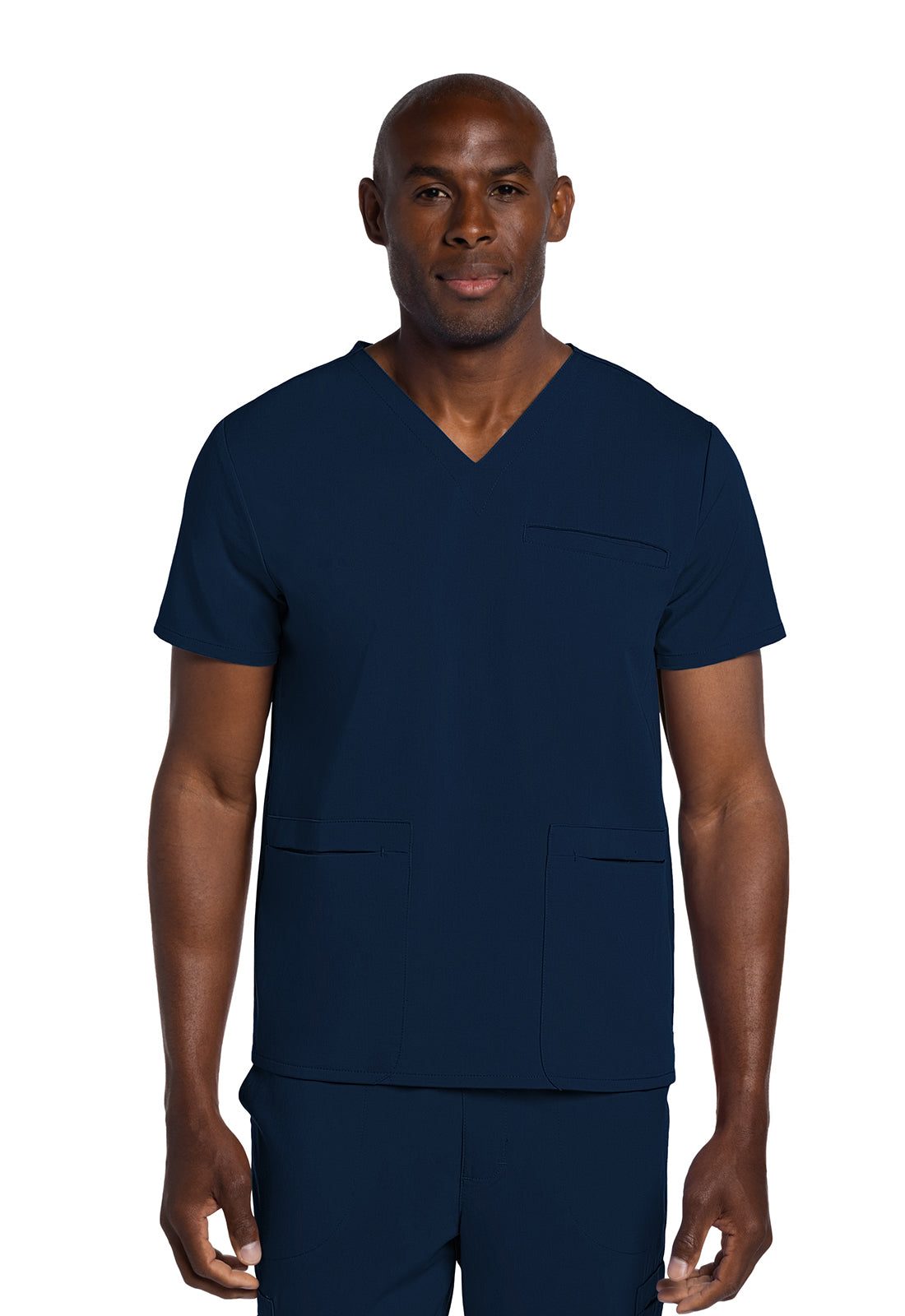 Atmos CK719A Men's V-Neck Top Navy Model Image Front | Cherokee