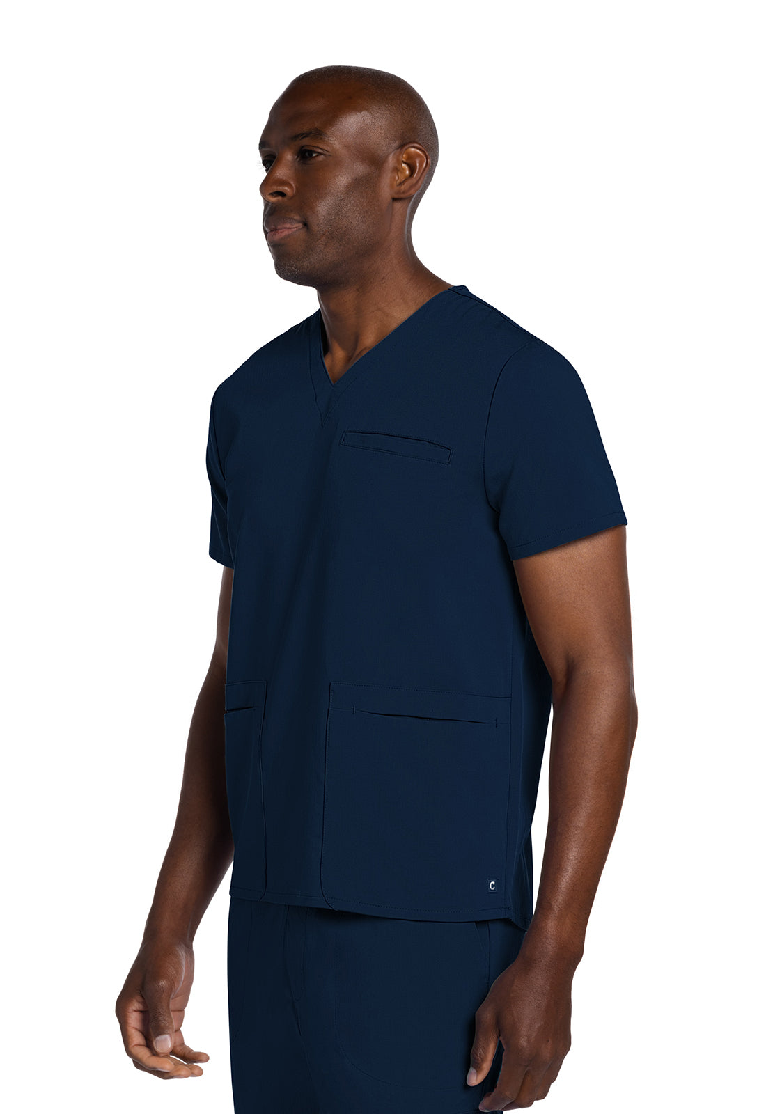 Atmos CK719A Men's V-Neck Top Navy Model Image Right Side | Cherokee