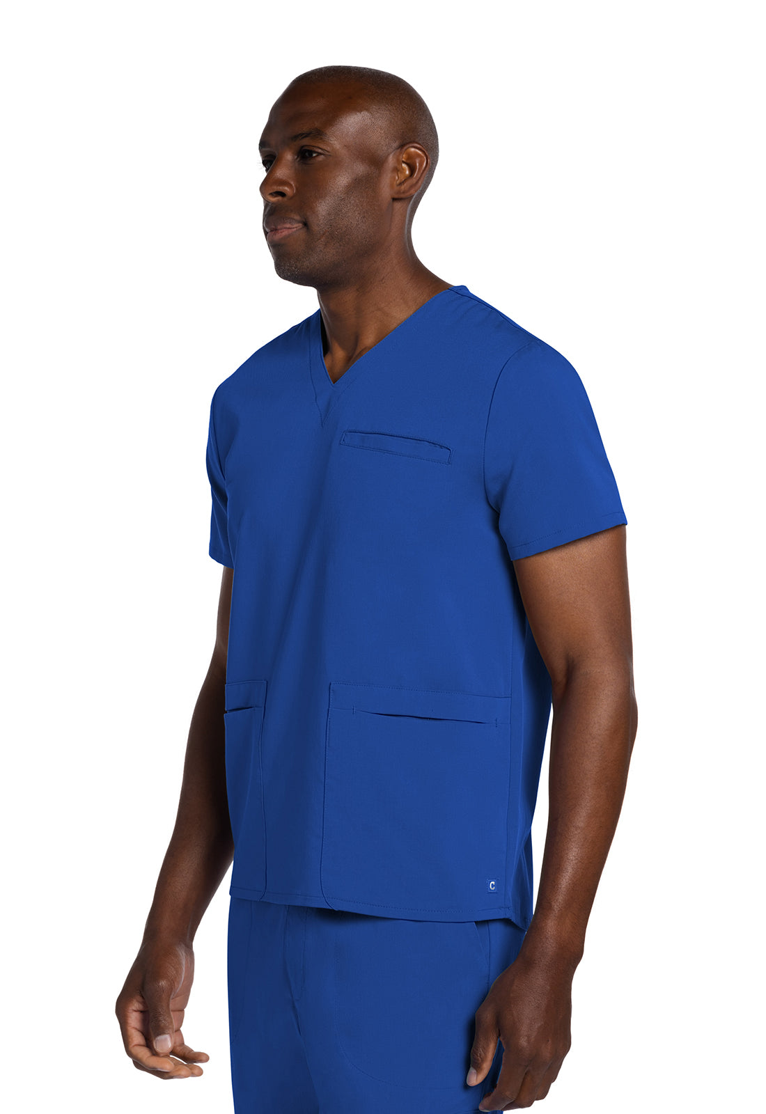 Atmos CK719A Men's V-Neck Top Royal Model Image Right Side | Cherokee