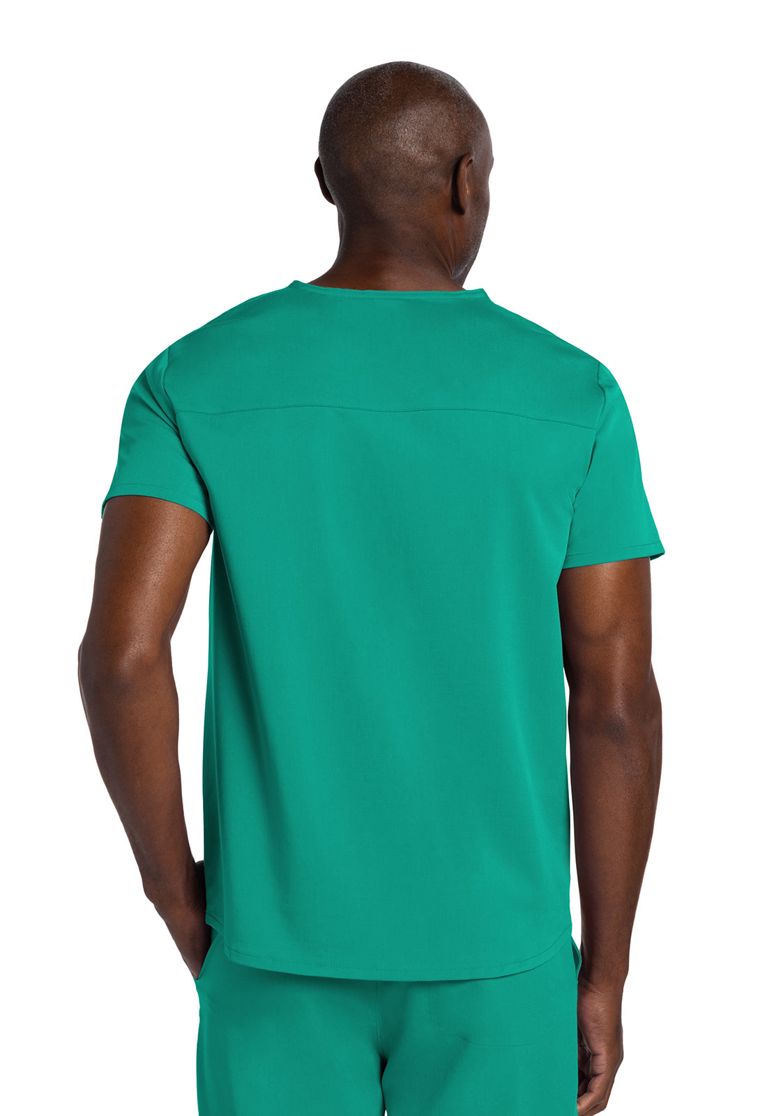 Atmos CK719A Men's V-Neck Top Teal Blue Model Image Back | Cherokee