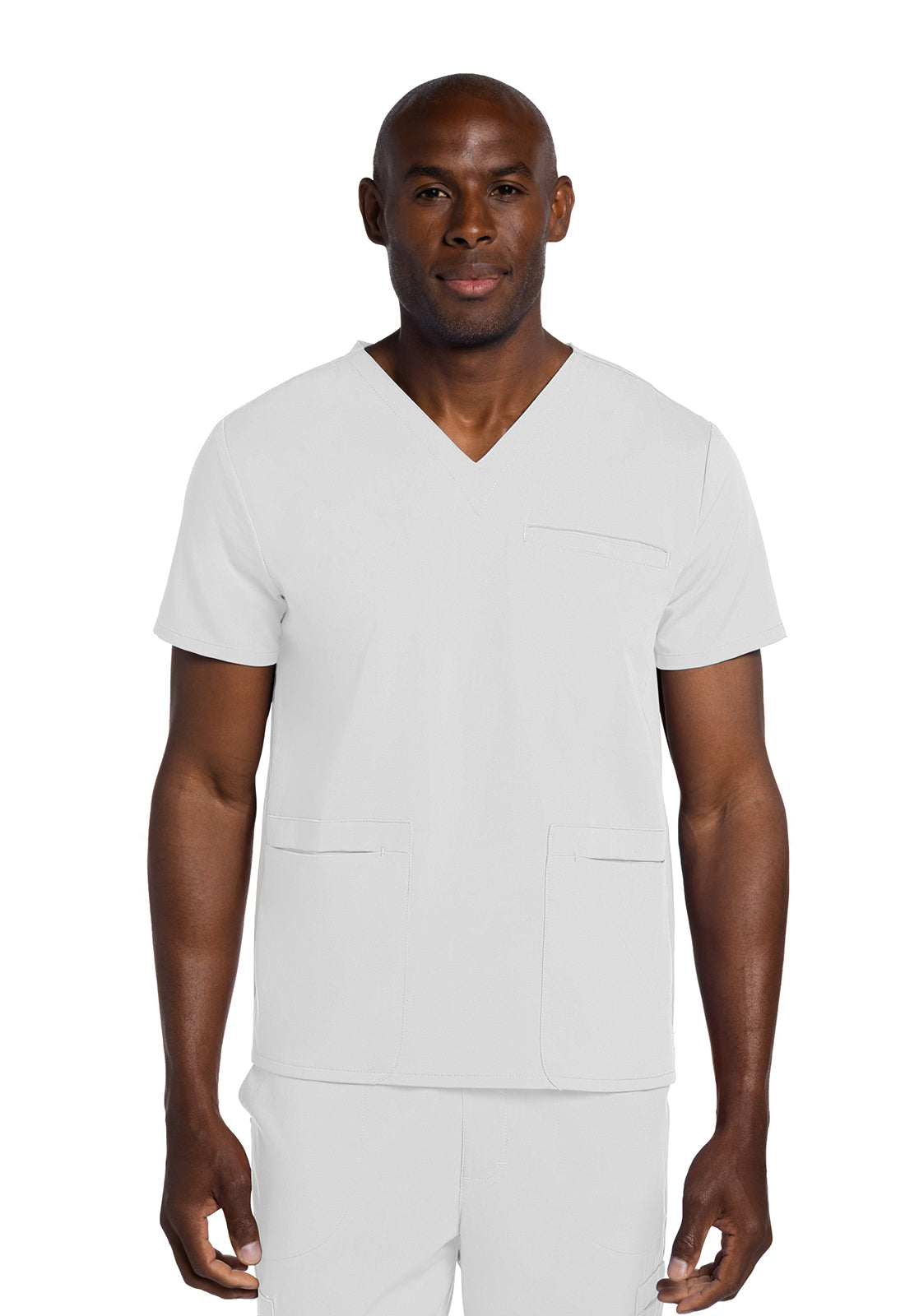 Atmos CK719A Men's V-Neck Top White Model Image Front | Cherokee