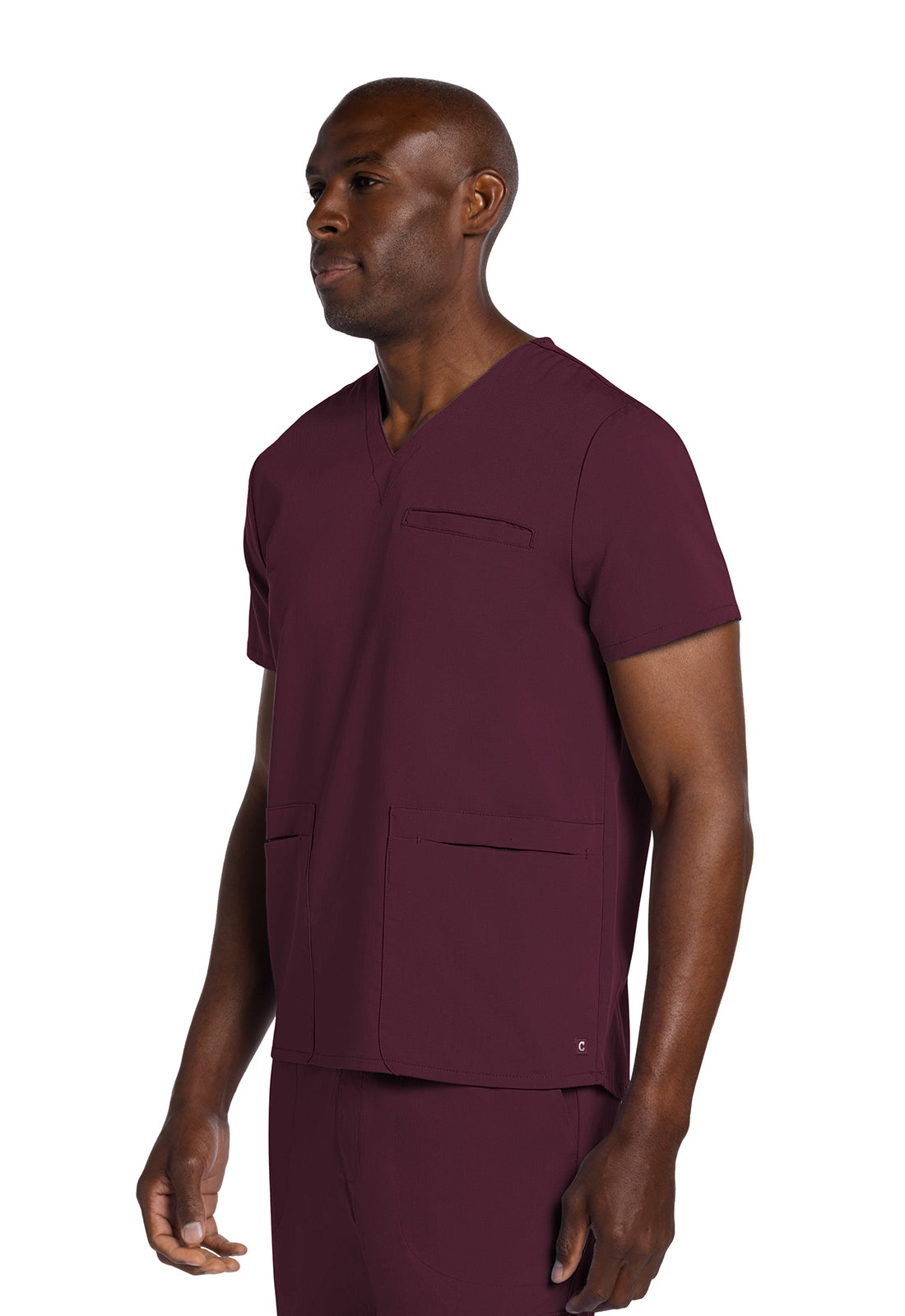 Atmos CK719A Men's V-Neck Top Wine Model Image Right Side | Cherokee