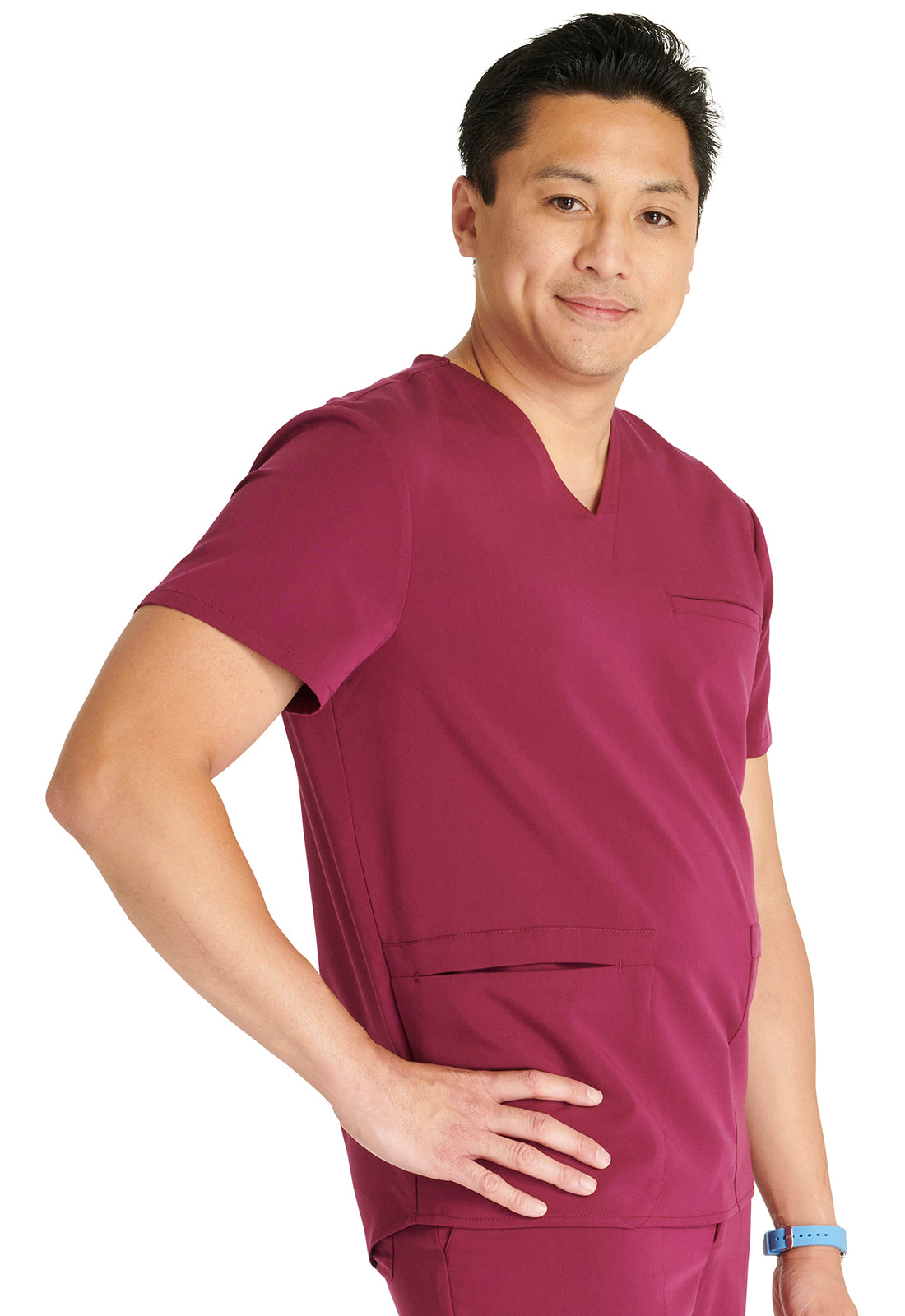 Atmos CK719A Men's V-Neck Top Wine Model Image Left Side | Cherokee