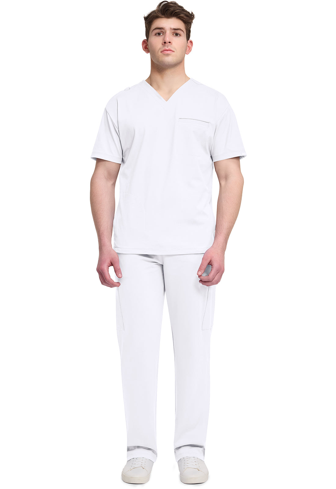 Achieve CK729 Men's 3-Pocket V-Neck Top White