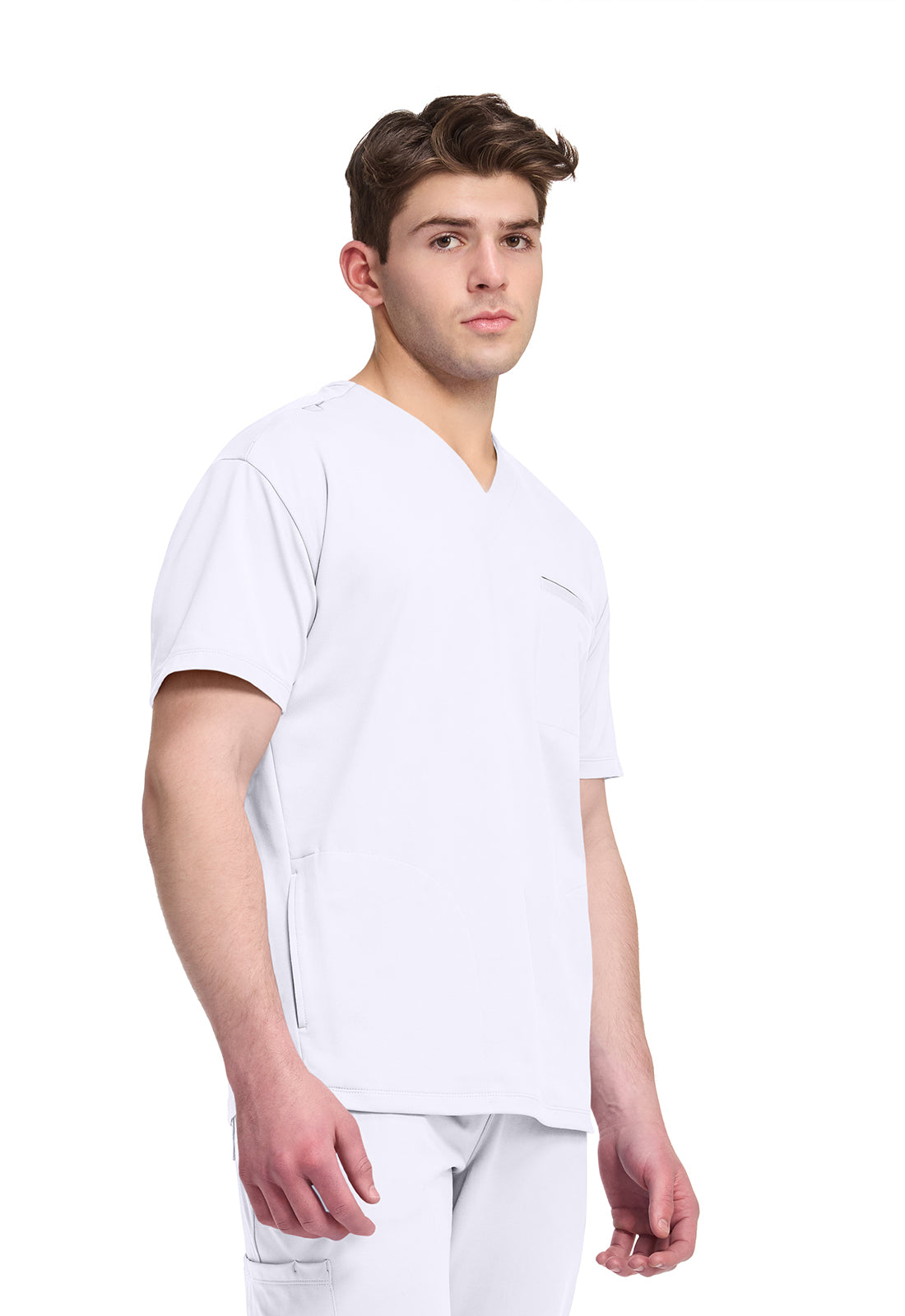 Achieve CK729 Men's 3-Pocket V-Neck Top White