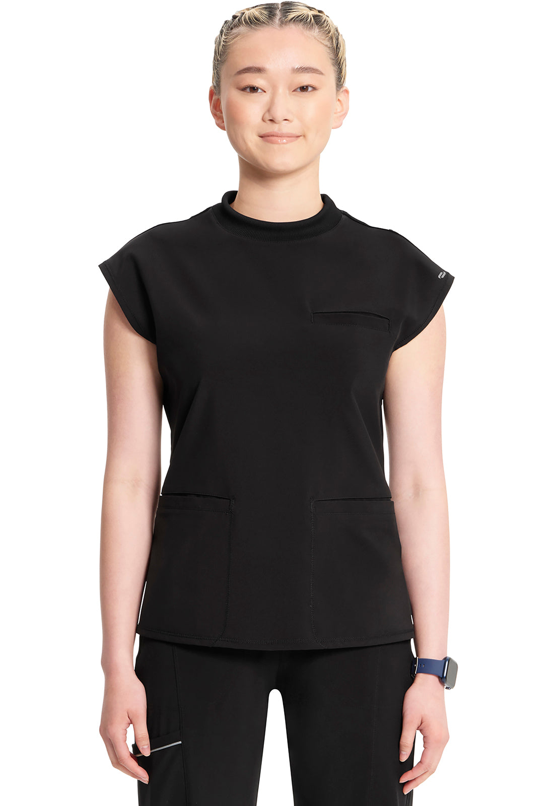 Classics CK742A Mock Neck Top Black Model Image Front | Infinity