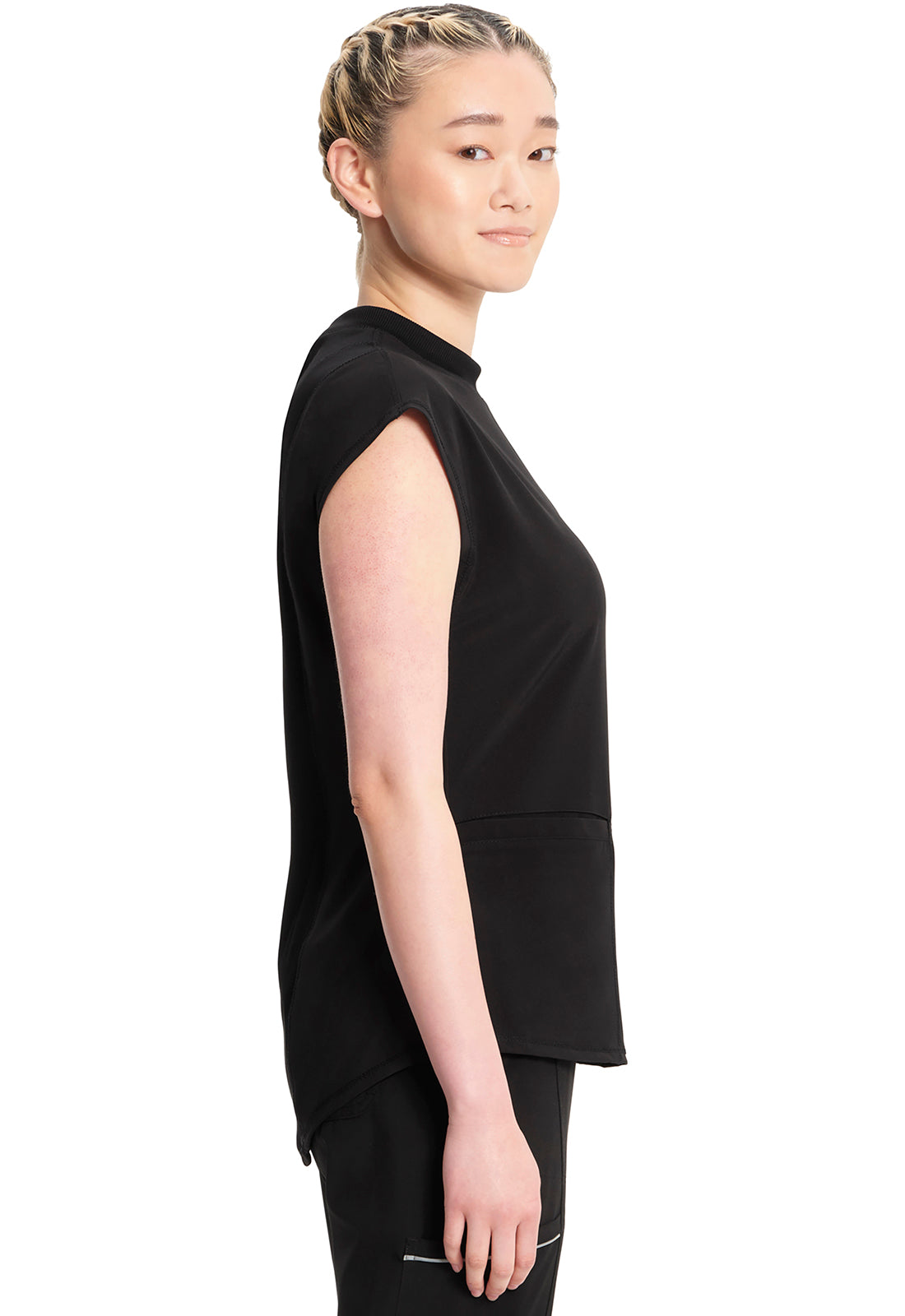 Classics CK742A Mock Neck Top Black Model Image Right Side | Infinity