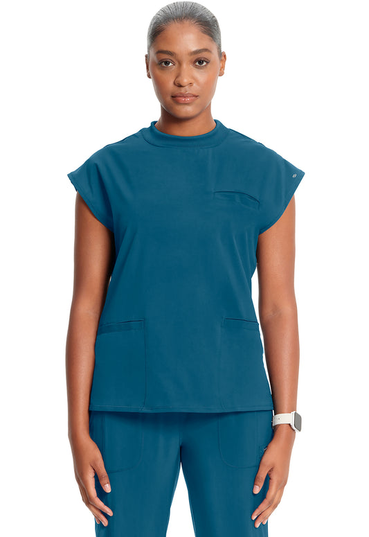 Classics CK742A Mock Neck Top Caribbean Blue Model Image Front | Infinity