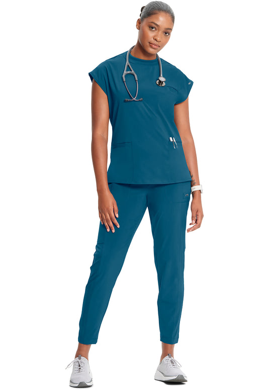 Infinity CK742A Women's Mock Neck Scrub Top Caribbean Blue