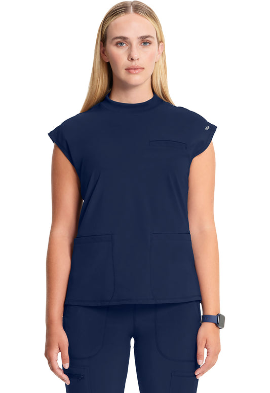 Classics CK742A Mock Neck Top Navy Model Image Front | Infinity