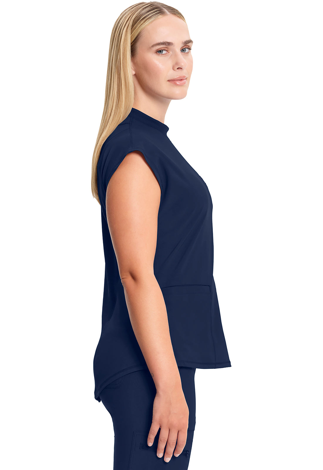 Classics CK742A Mock Neck Top Navy Model Image Right Side | Infinity