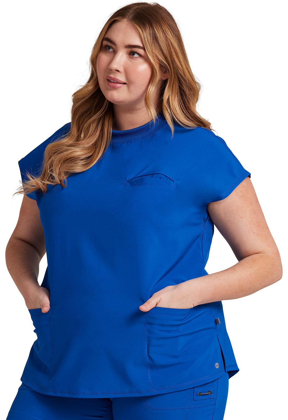 Classics CK742A Mock Neck Top Royal Model Image Right Side | Infinity