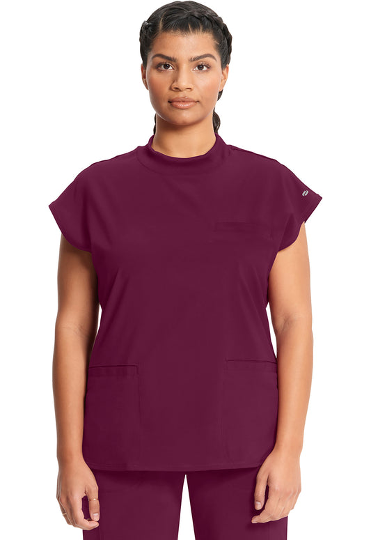 Classics CK742A Mock Neck Top Wine Model Image Front | Infinity