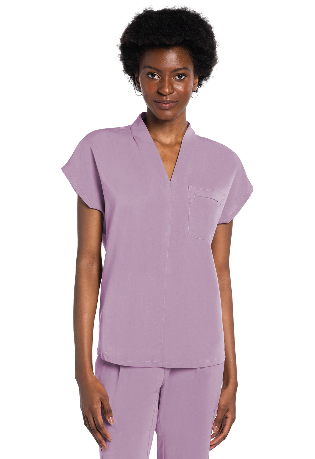 Atmos CK758A V-Neck Tuckable Top Mauve Haze Model Image Front | Cherokee