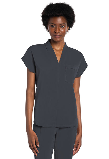 Atmos CK758A V-Neck Tuckable Top Pewter Model Image Front | Cherokee