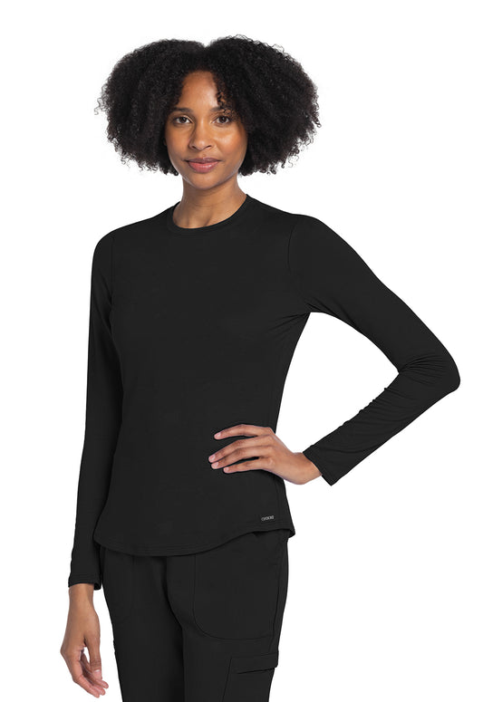 Basics CK773 Long Sleeve Underscrub Knit Tee Black Model Image Front | Cherokee