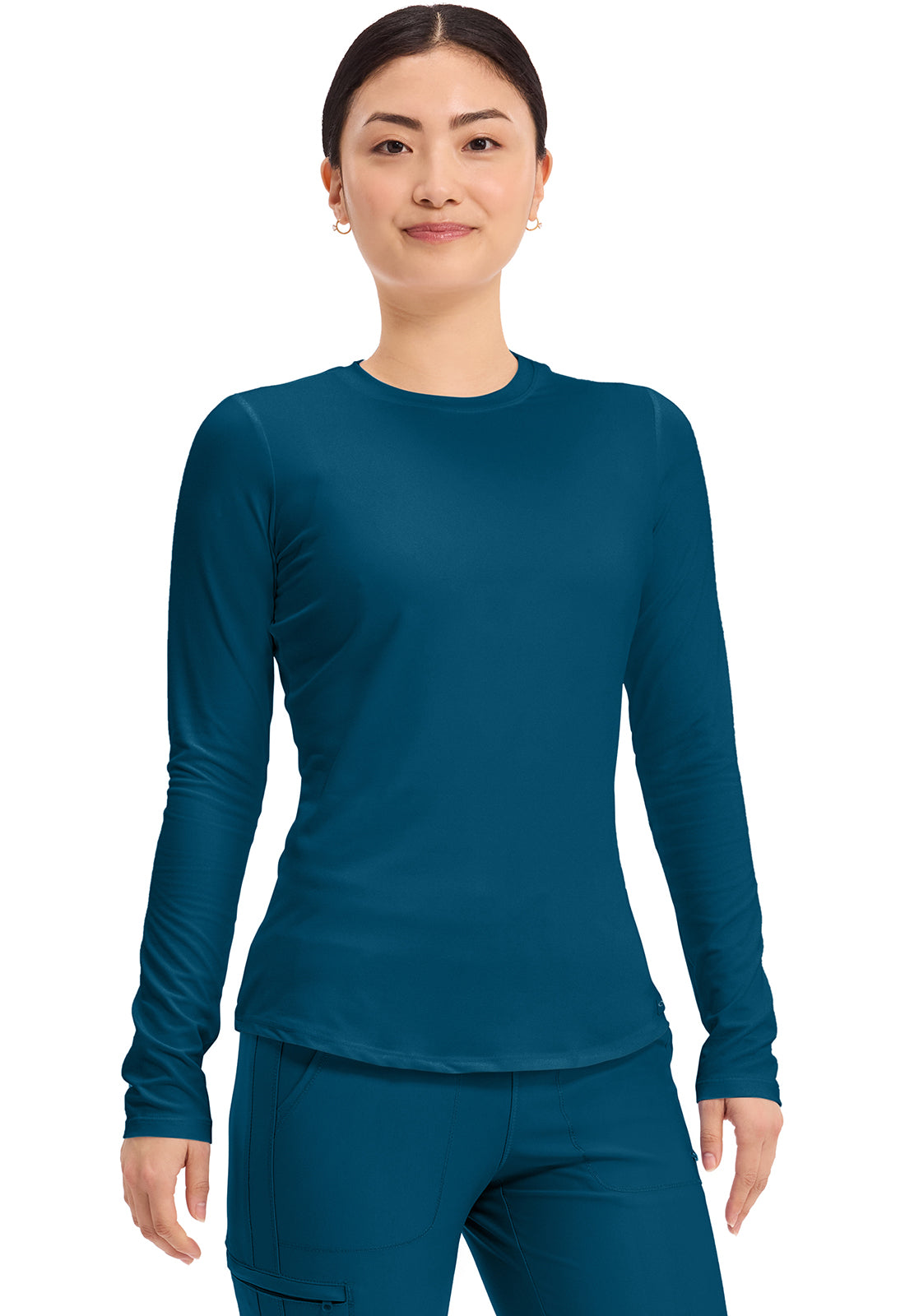 Basics CK773 Women's Long Sleeve Underscrub Knit Tee Caribbean Blue