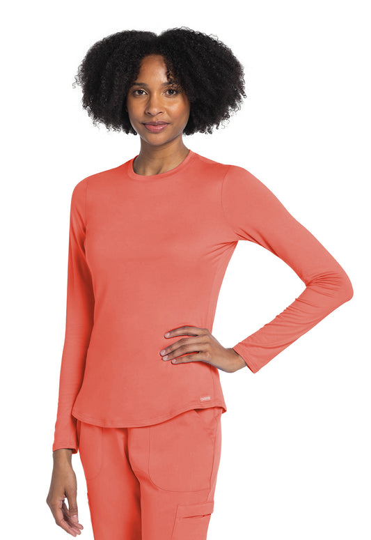 Basics CK773 Long Sleeve Underscrub Knit Tee Coral Rush Model Image Front | Cherokee