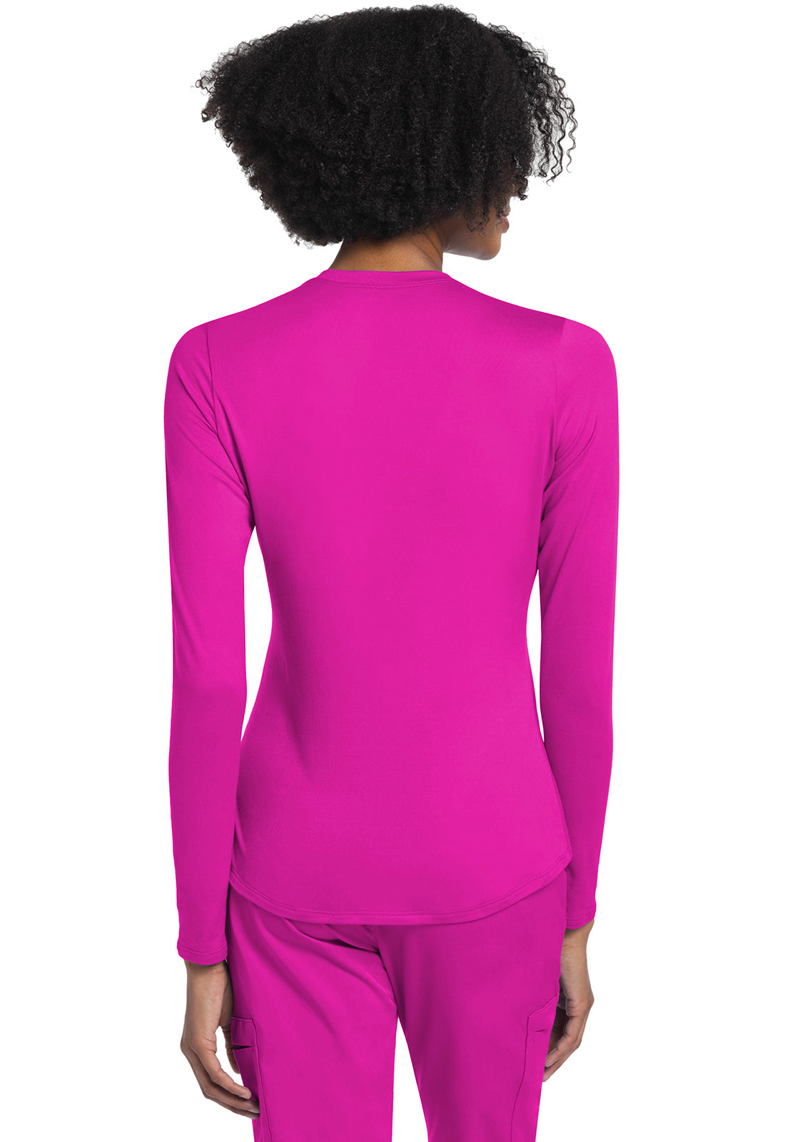 Basics CK773 Long Sleeve Underscrub Knit Tee Electric Pink Model Image Back | Cherokee