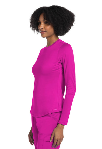 Basics CK773 Long Sleeve Underscrub Knit Tee Electric Pink Model Image Right Side | Cherokee