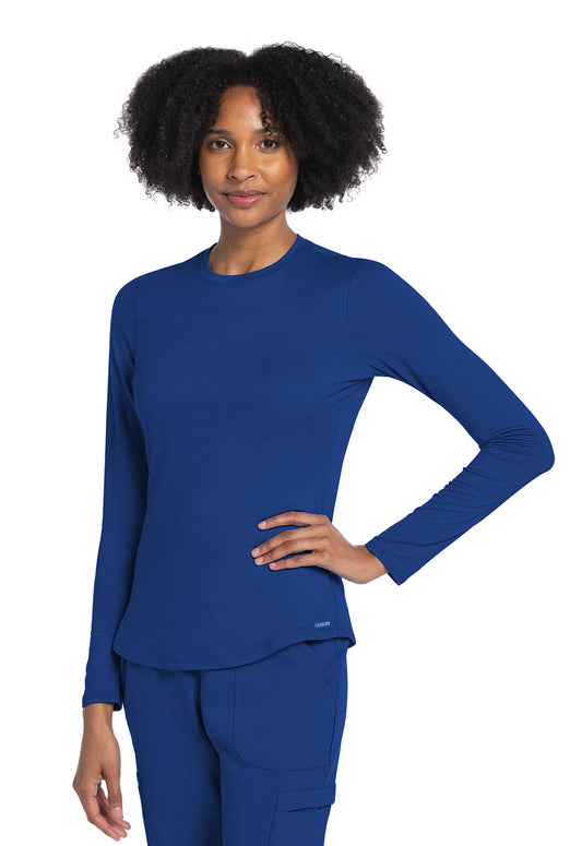 Basics CK773 Long Sleeve Underscrub Knit Tee Galaxy Blue Model Image Front | Cherokee