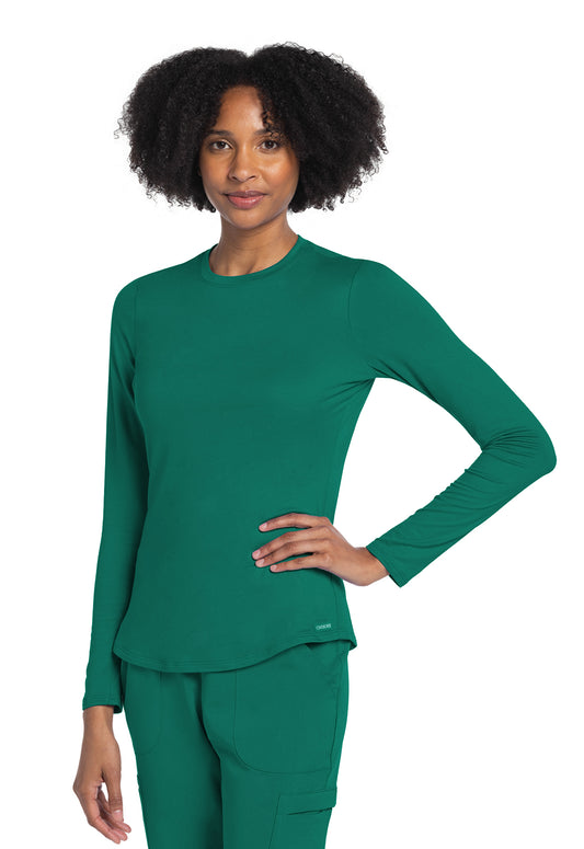 Basics CK773 Long Sleeve Underscrub Knit Tee Hunter Green Model Image Front | Cherokee