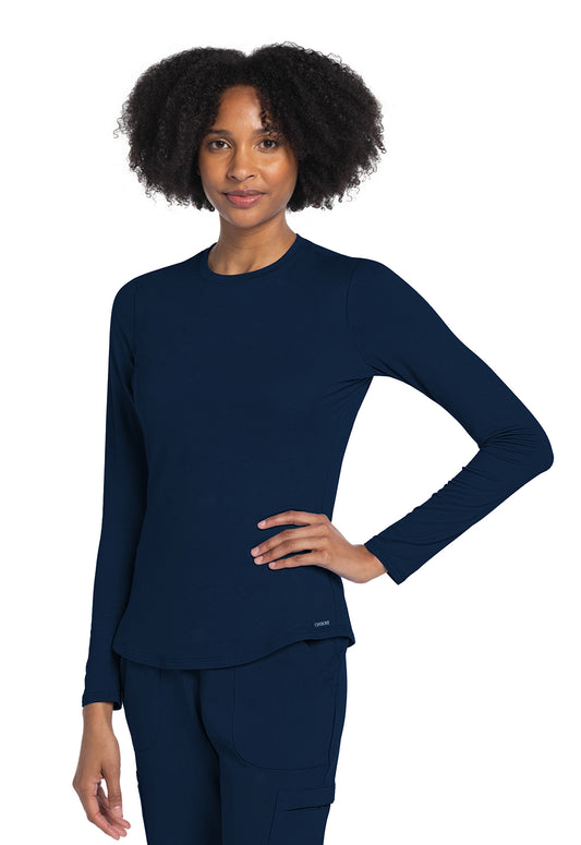 Basics CK773 Long Sleeve Underscrub Knit Tee Navy Model Image Front | Cherokee