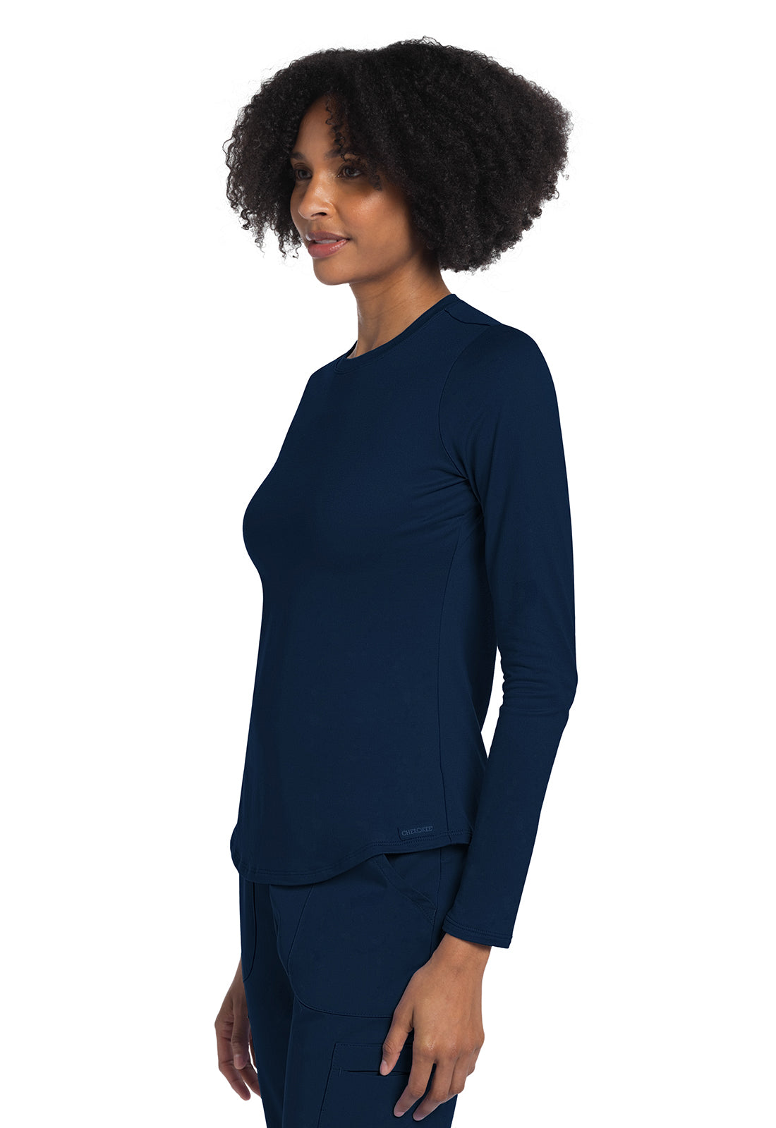 Basics CK773 Long Sleeve Underscrub Knit Tee Navy Model Image Right Side | Cherokee