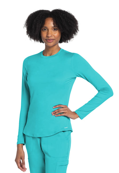 Basics CK773 Long Sleeve Underscrub Knit Tee Turquoise Model Image Front | Cherokee