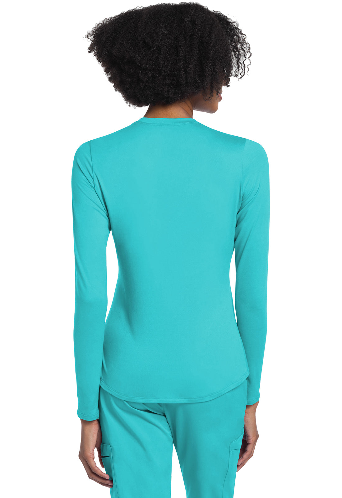 Basics CK773 Long Sleeve Underscrub Knit Tee Turquoise Model Image Back | Cherokee