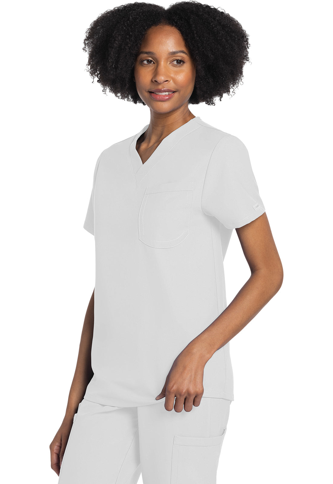 Originals Ultra CK778A Unisex V-Neck Top White Model Image Right Side | Cherokee