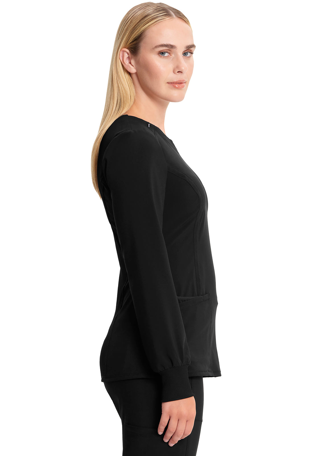 Classics CK781A Long Sleeve Round Neck Top Black Model Image Right Side | Infinity