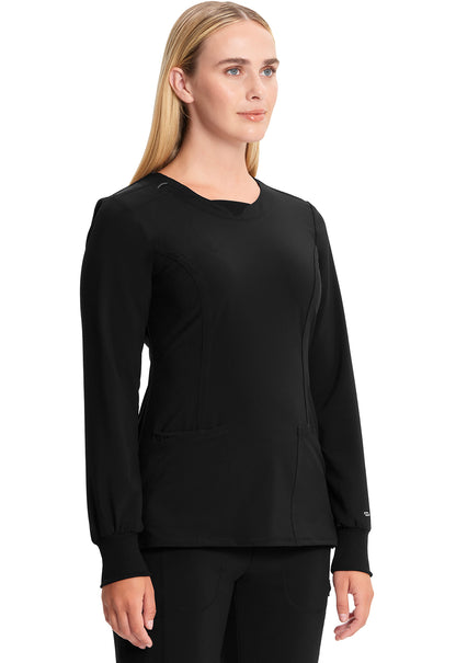 Classics CK781A Long Sleeve Round Neck Top Black Model Image Left Side | Infinity