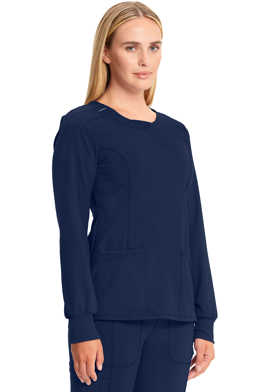 Classics CK781A Long Sleeve Round Neck Top Navy Model Image Left Side | Infinity