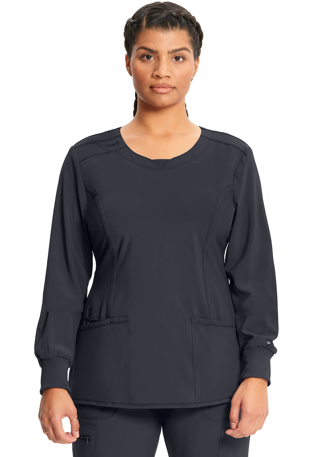 Classics CK781A Long Sleeve Round Neck Top Pewter Model Image Front | Infinity