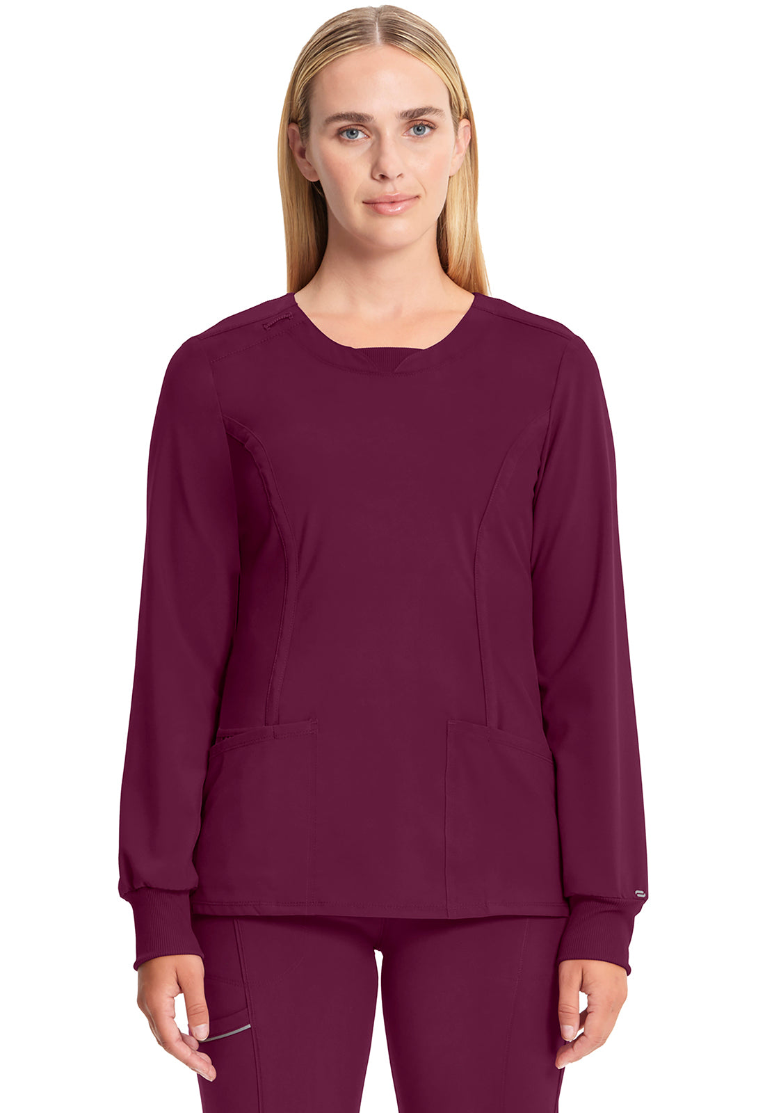 Classics CK781A Long Sleeve Round Neck Top Wine Model Image Front | Infinity