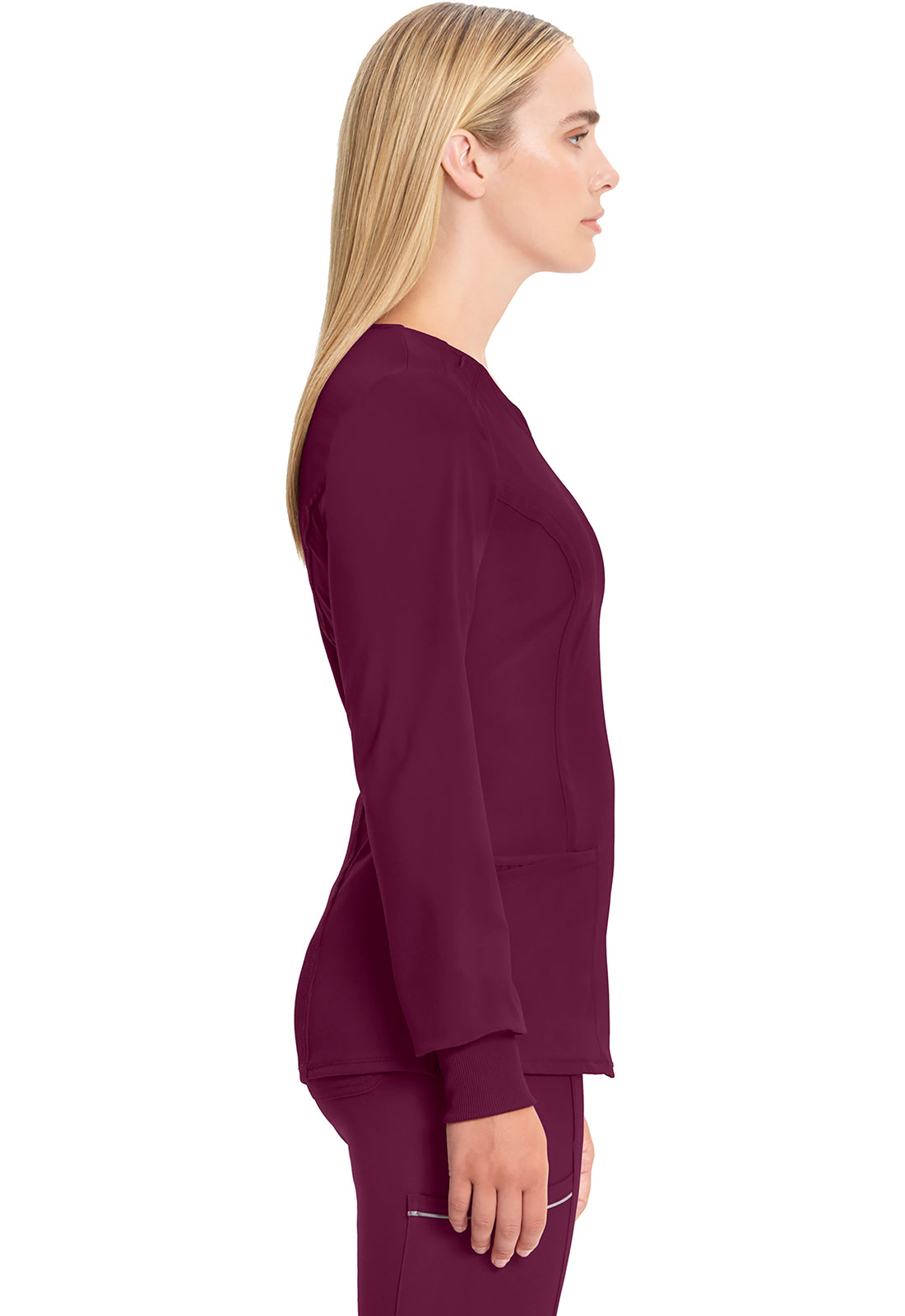 Classics CK781A Long Sleeve Round Neck Top Wine Model Image Right Side | Infinity