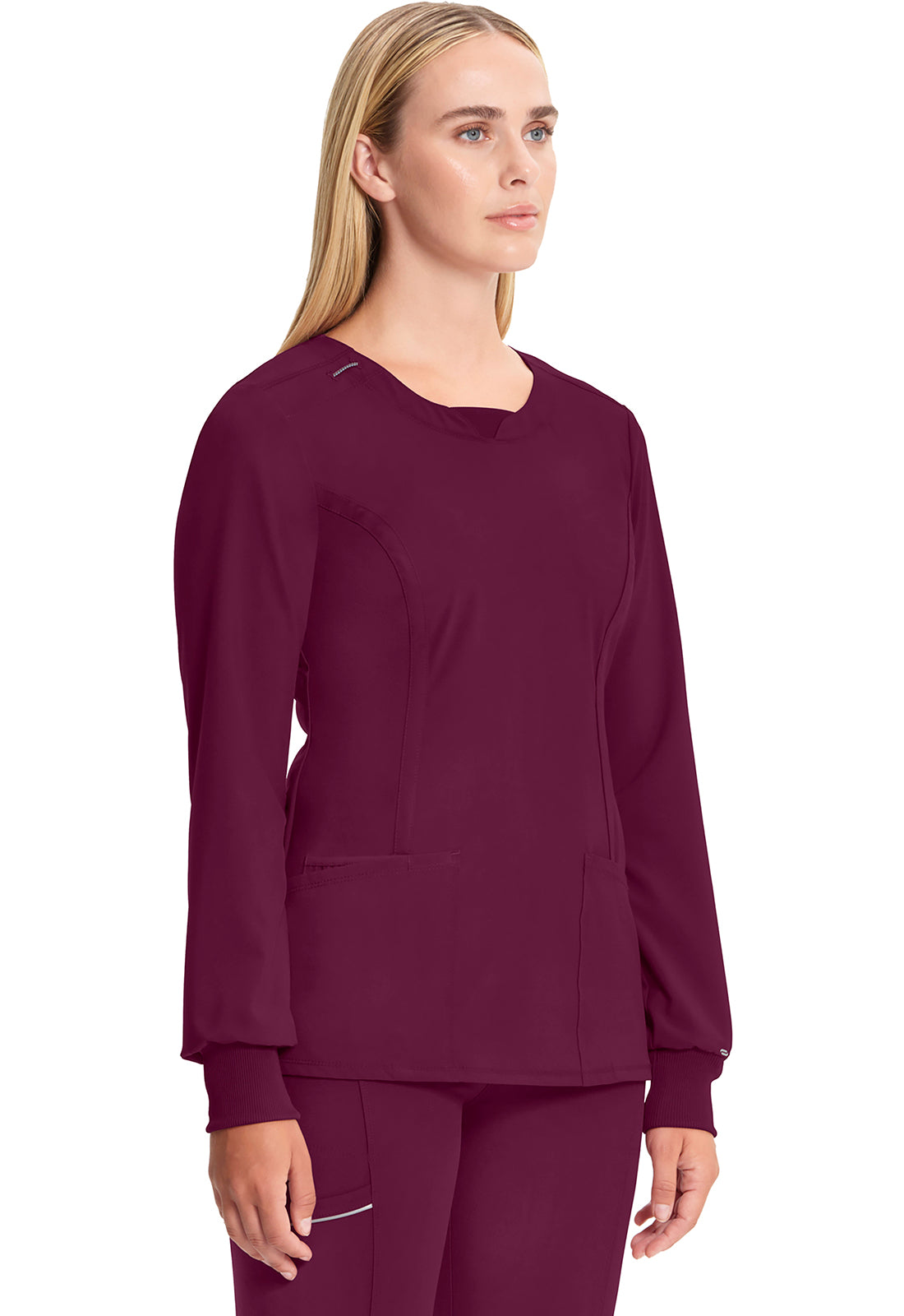 Classics CK781A Long Sleeve Round Neck Top Wine Model Image Left Side | Infinity