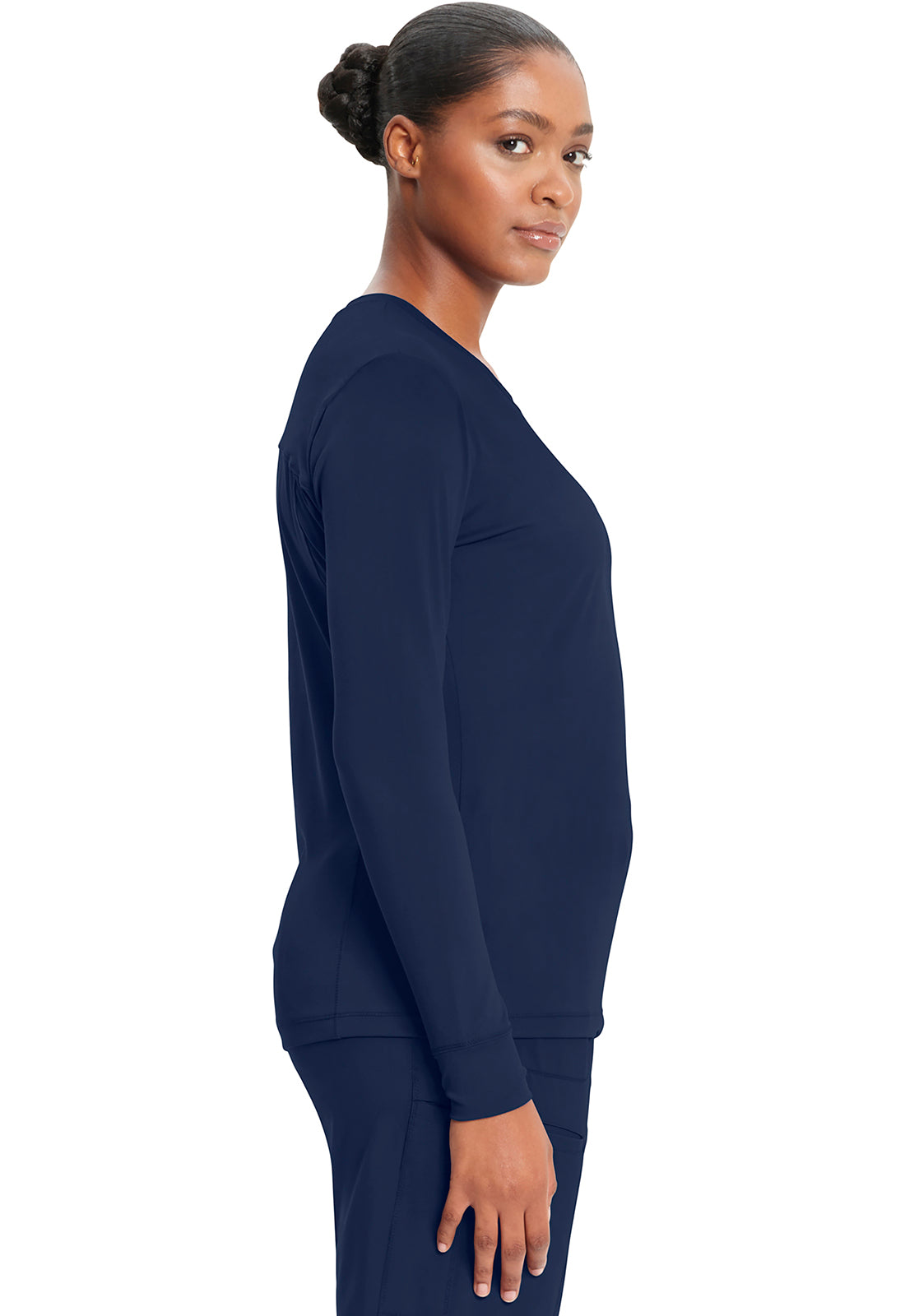 Classics CK782 Long Sleeve Underscrub Knit Tee Navy Model Image Right Side | Infinity