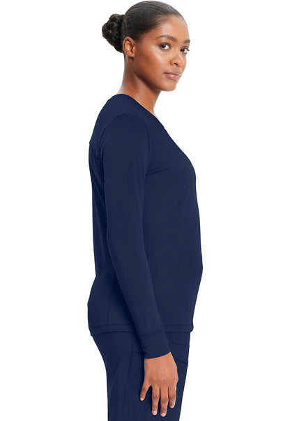 Classics CK782 Long Sleeve Underscrub Knit Tee Navy Model Image Right Side | Infinity