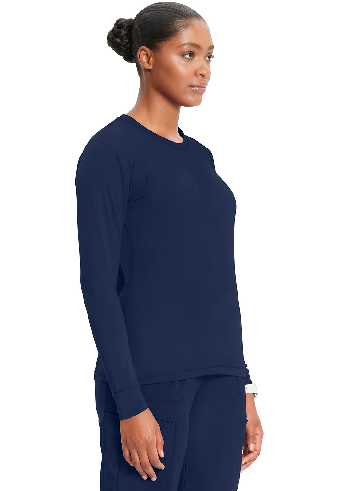 Classics CK782 Long Sleeve Underscrub Knit Tee Navy Model Image Left Side | Infinity