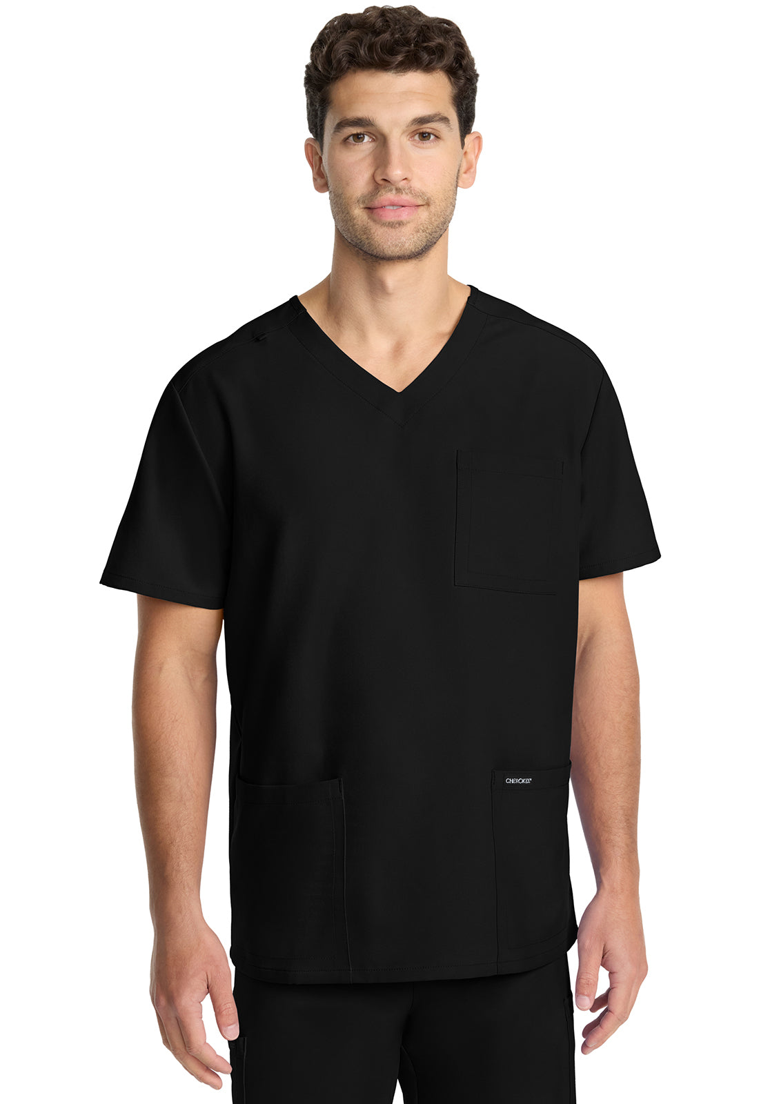 Originals Ultra CK783A Men's Tuck-in V-Neck Top Black Model Image Front | Cherokee