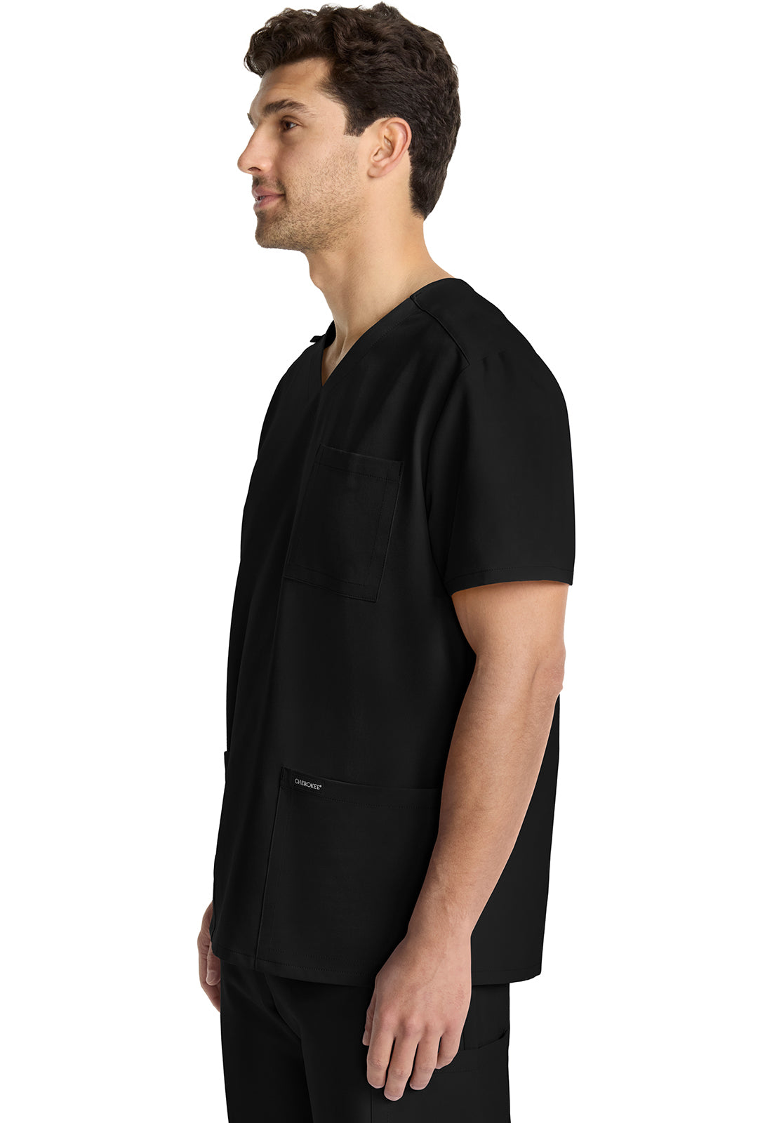 Originals Ultra CK783A Men's Tuck-in V-Neck Top Black Model Image Right Side | Cherokee