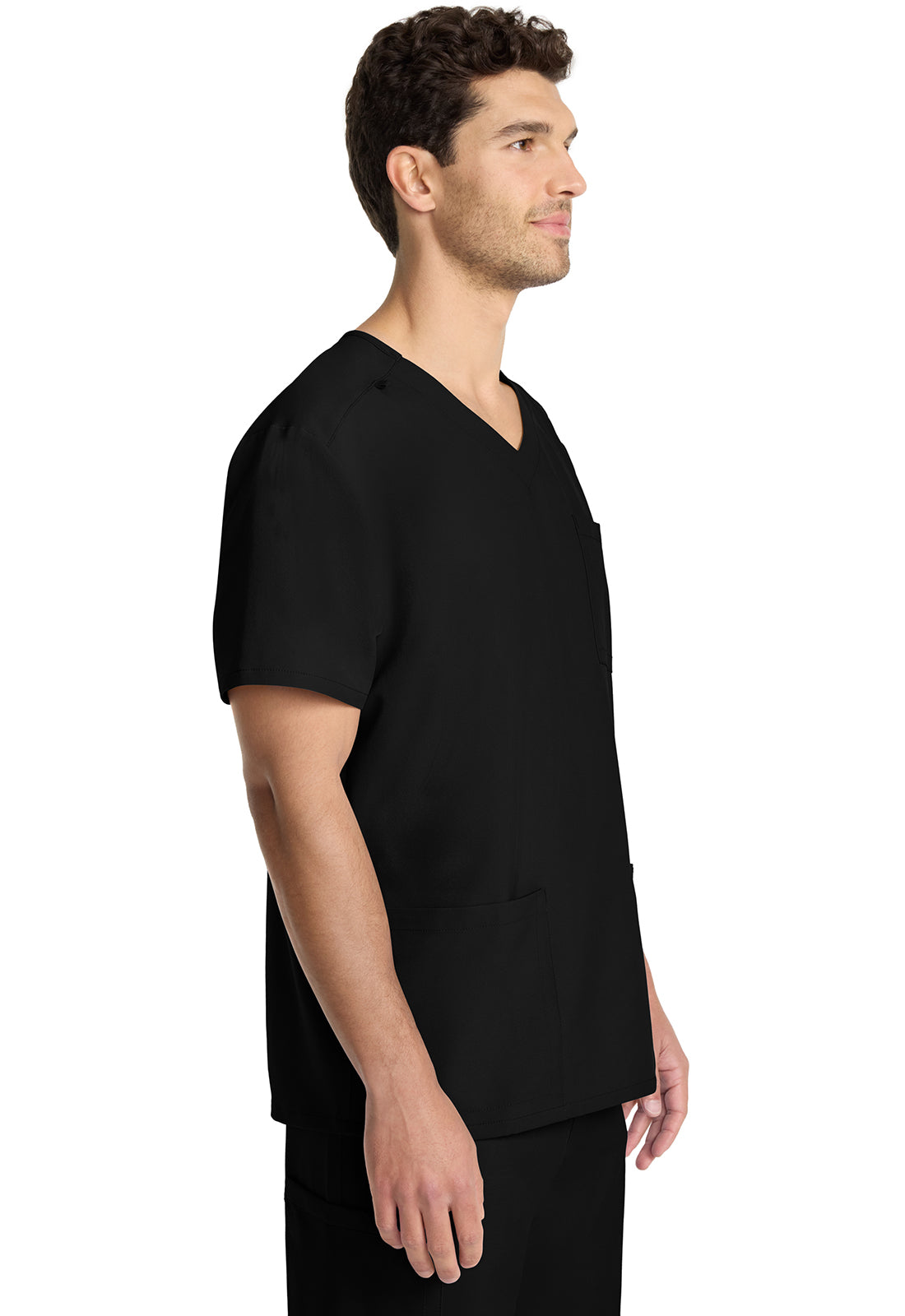 Originals Ultra CK783A Men's Tuck-in V-Neck Top Black Model Image Left Side | Cherokee