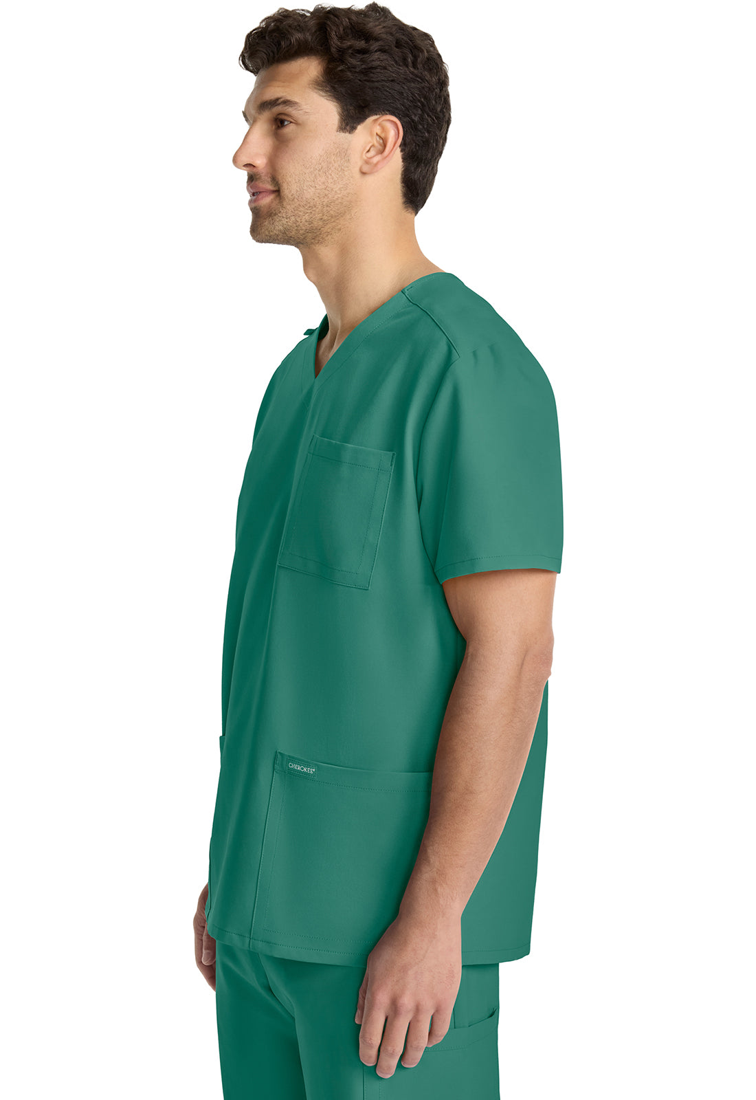 Originals Ultra CK783A Men's Tuck-in V-Neck Top Hunter Green Model Image Right Side | Cherokee