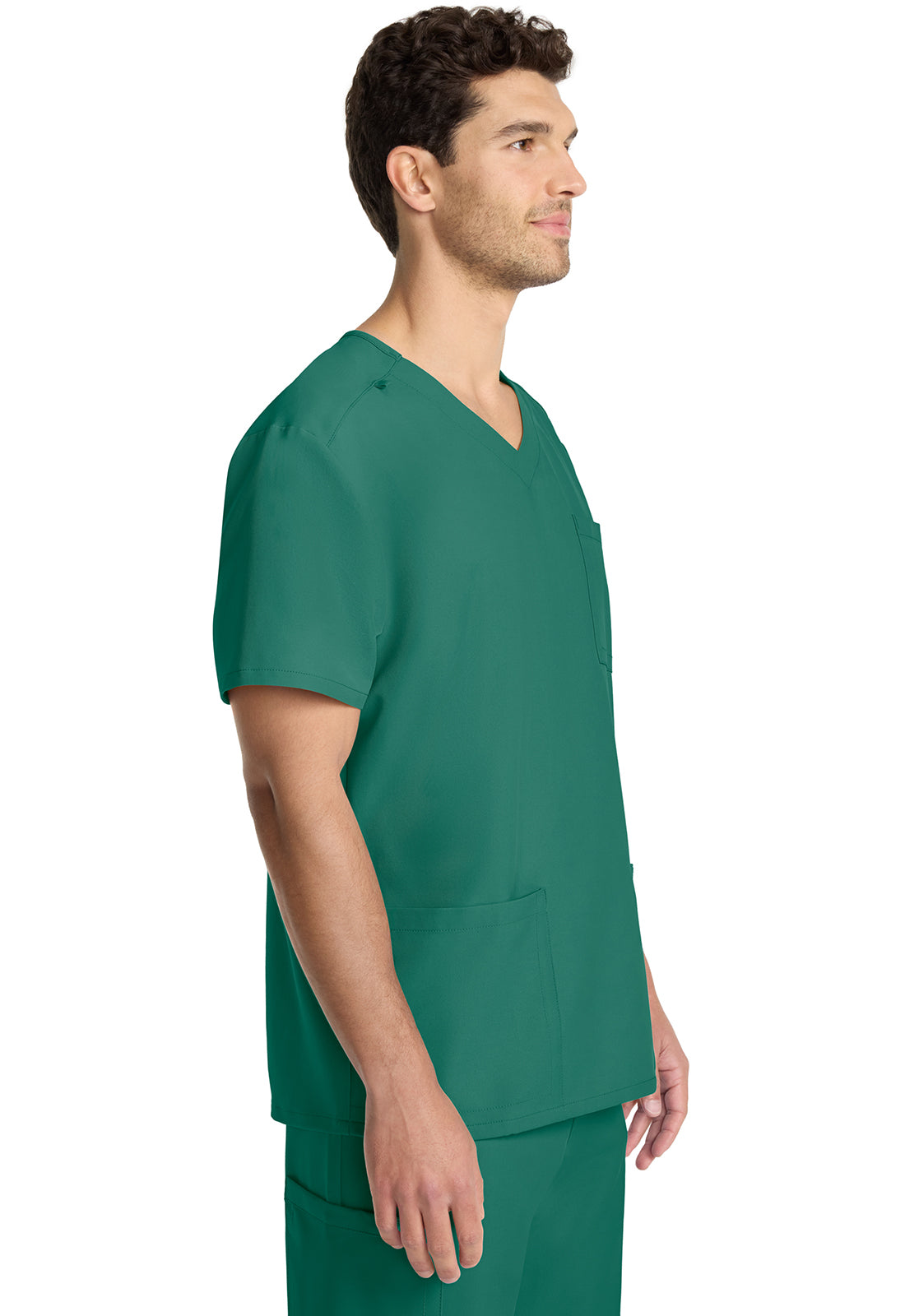 Originals Ultra CK783A Men's Tuck-in V-Neck Top Hunter Green Model Image Left Side | Cherokee