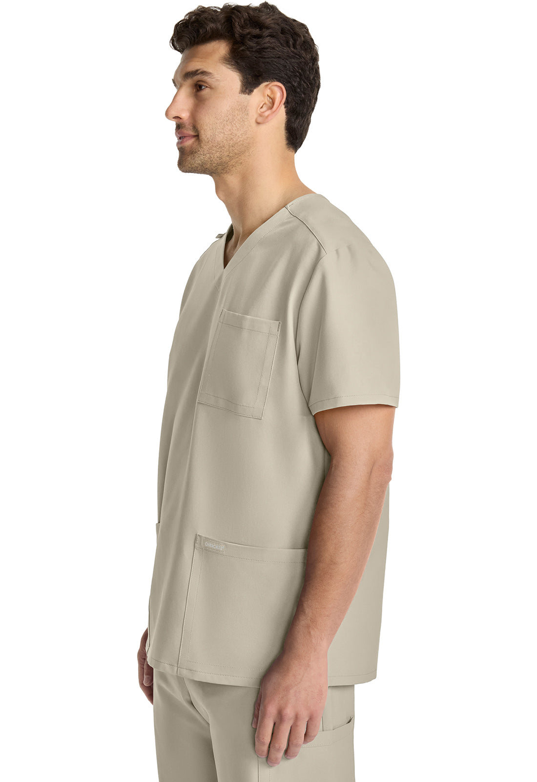 Originals Ultra CK783A Men's Tuck-in V-Neck Top KHAKI Model Image Right Side | Cherokee