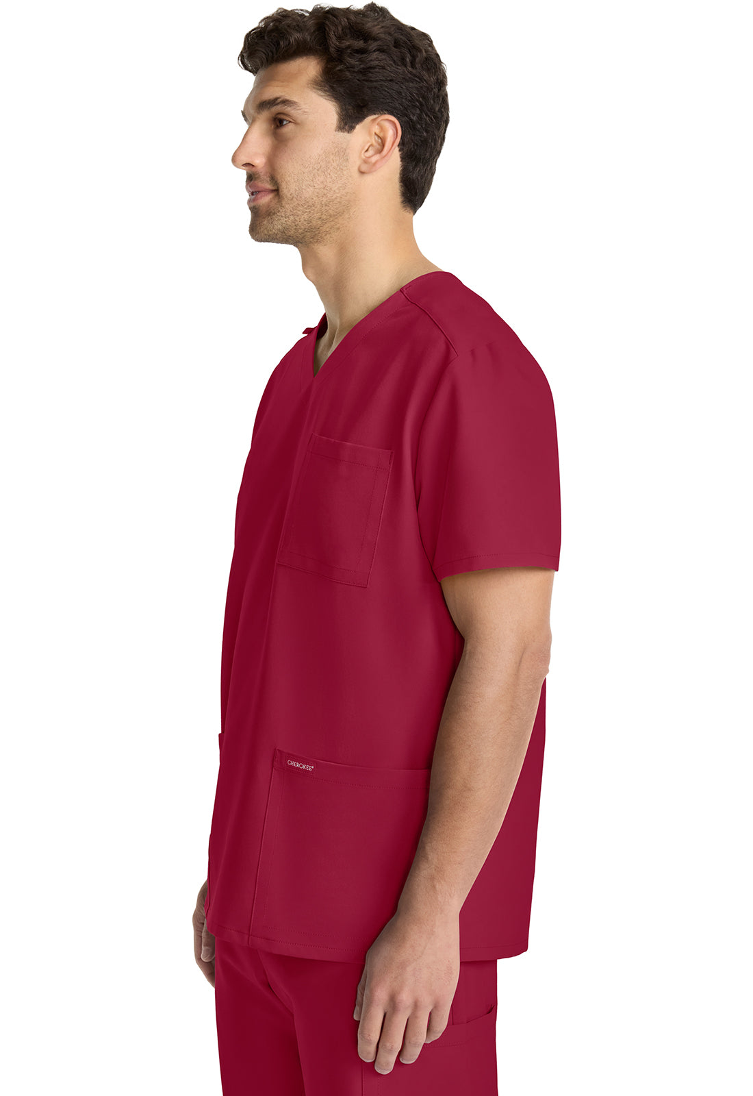 Originals Ultra CK783A Men's Tuck-in V-Neck Top RED Model Image Right Side | Cherokee