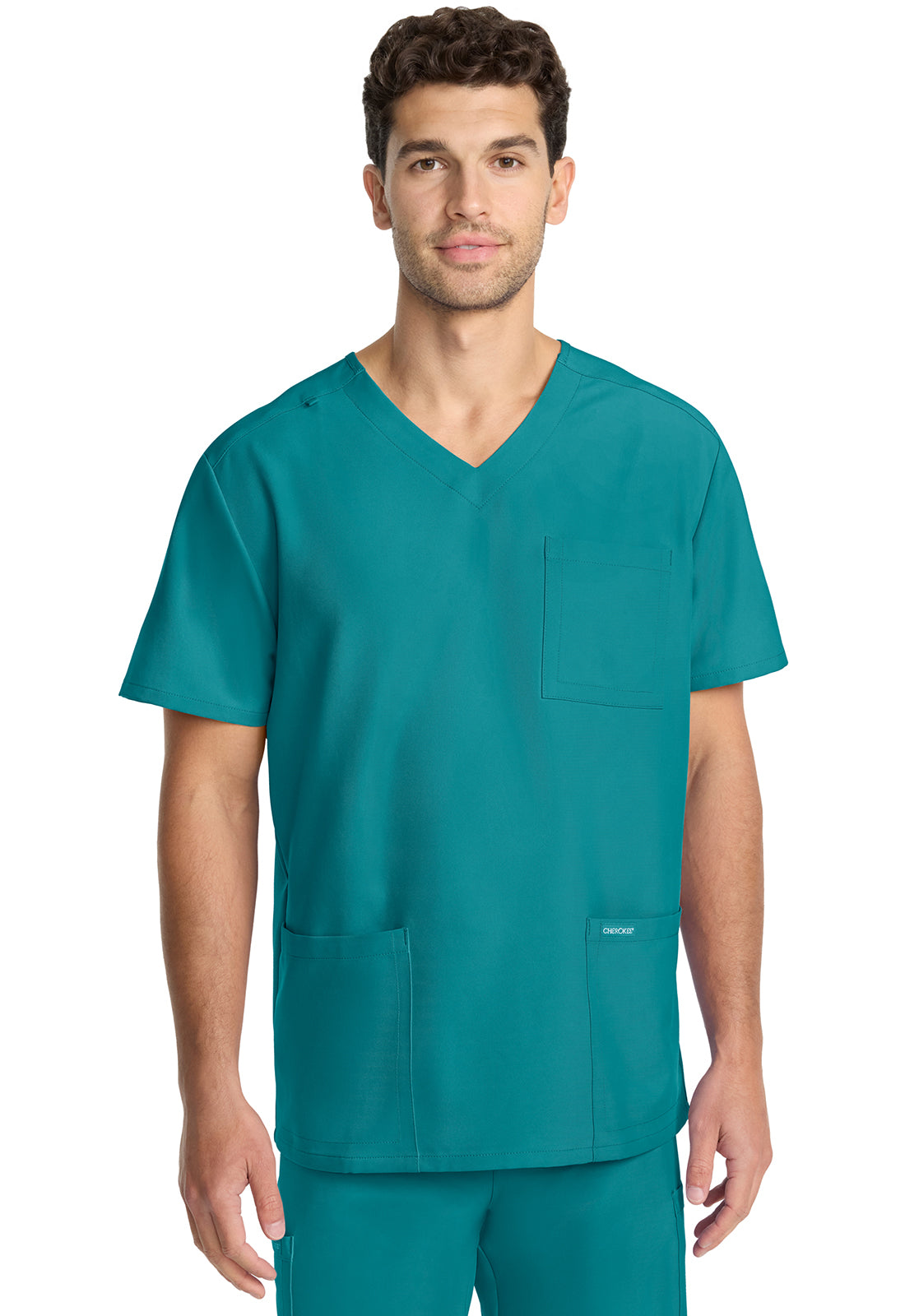 Originals Ultra CK783A Men's Tuck-in V-Neck Top Teal Blue Model Image Front | Cherokee