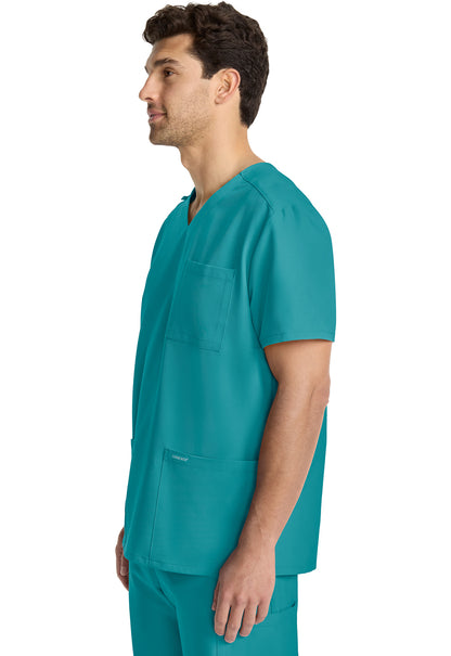 Originals Ultra CK783A Men's Tuck-in V-Neck Top Teal Blue Model Image Right Side | Cherokee